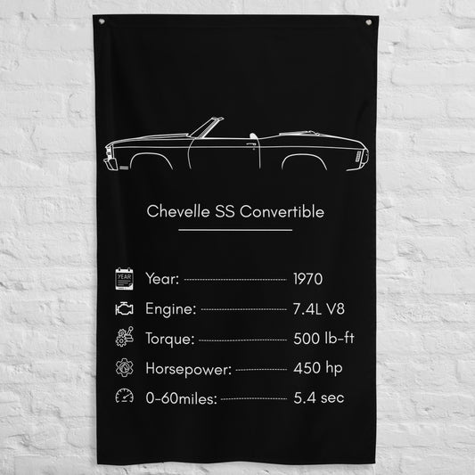 Chevrolet Chevelle SS Convertible 1970 car silhouette spec flag - White Brick Wall