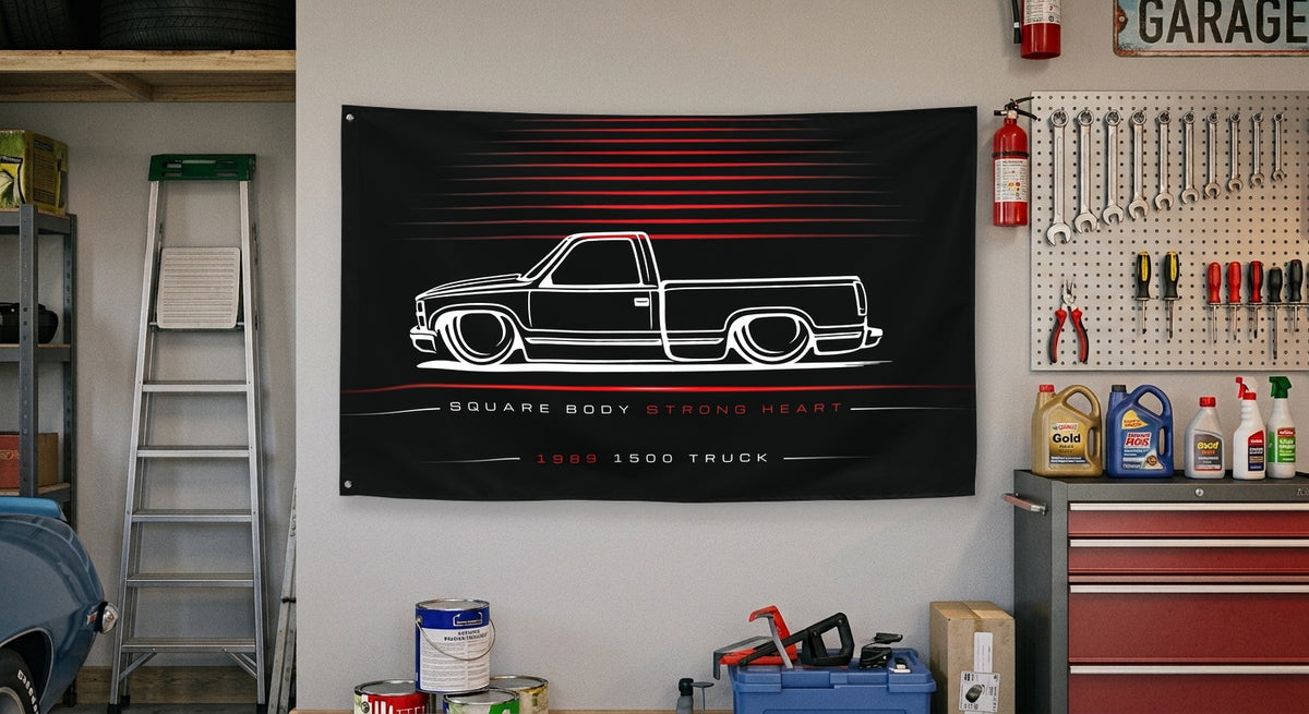 Chevrolet 1500 Truck 1989 car silhouette flag - Garage Wall