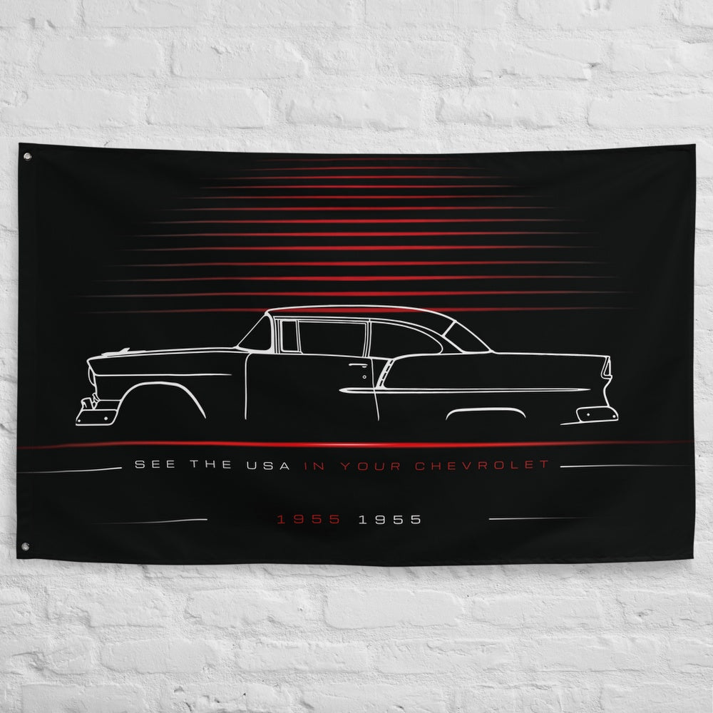 Chevrolet 1955 car silhouette flag - White Brick Wall