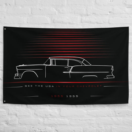 Chevrolet 1955 car silhouette flag - White Brick Wall