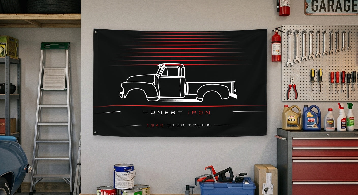 Chevrolet 3100 Truck 1946 car silhouette flag - Garage Wall