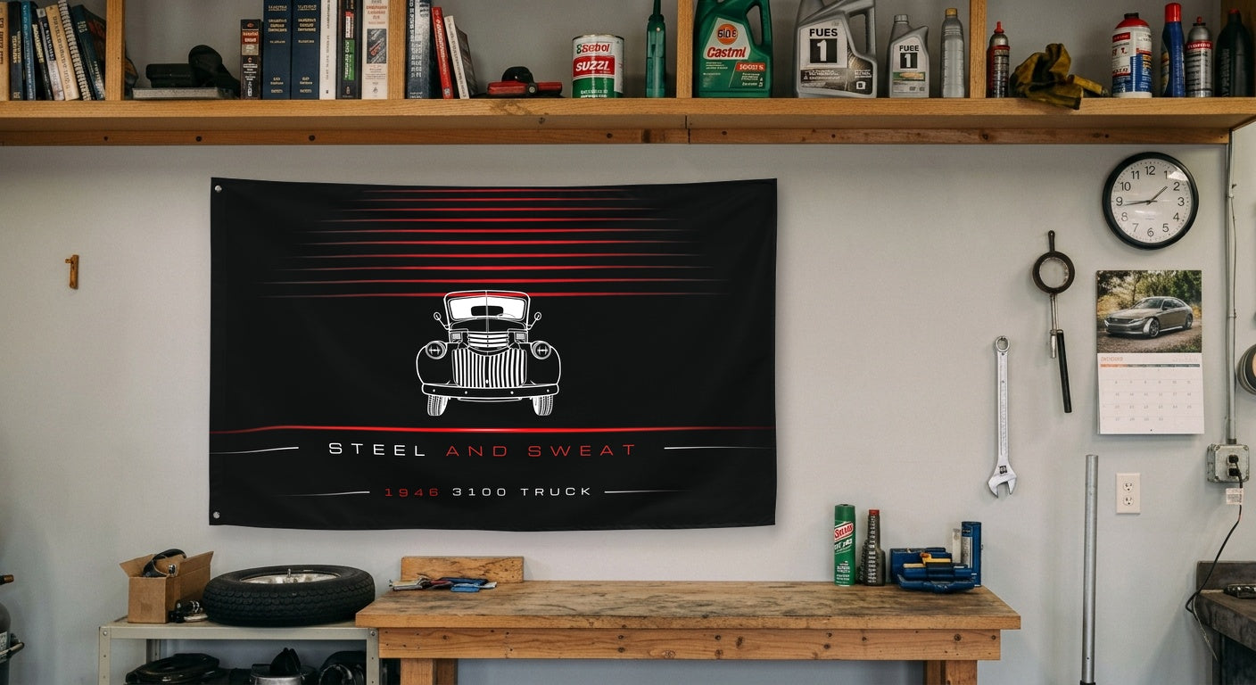 Chevrolet 3100 Truck 1946 car silhouette flag - Garage Workbench