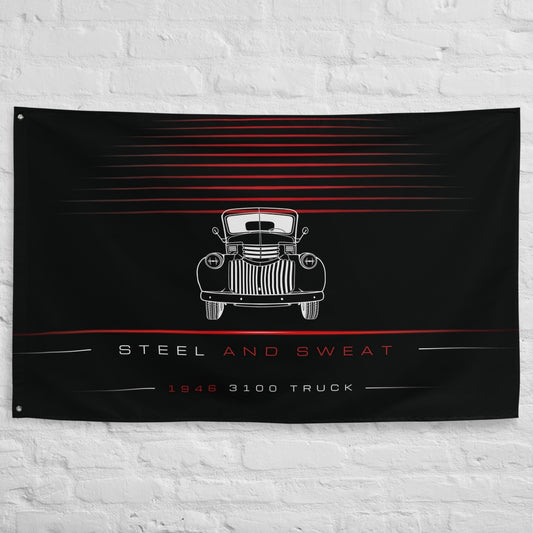 Chevrolet 3100 Truck 1946 car silhouette flag - White Brick Wall