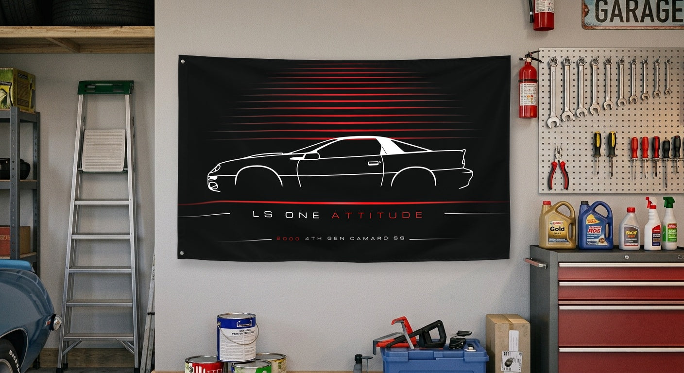 Chevrolet 4th Gen Camaro SS 2000 car silhouette flag - Garage Wall