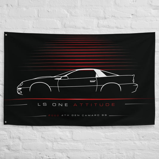 Chevrolet 4th Gen Camaro SS 2000 car silhouette flag - White Brick Wall
