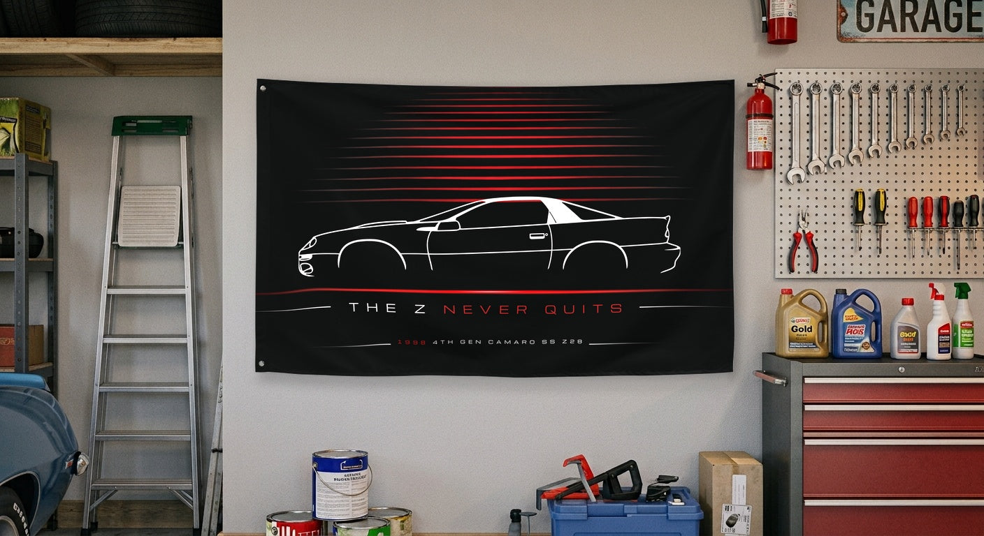 Chevrolet 4th Gen Camaro SS Z28 1998 car silhouette flag - Garage Wall