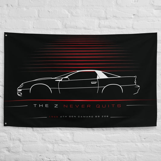 Chevrolet 4th Gen Camaro SS Z28 1998 car silhouette flag - White Brick Wall