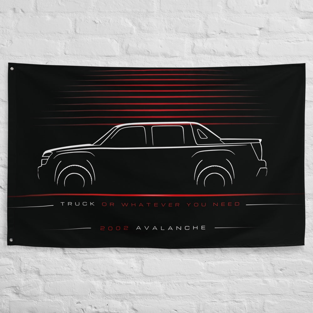 Chevrolet Avalanche 2002 car silhouette flag - White Brick Wall