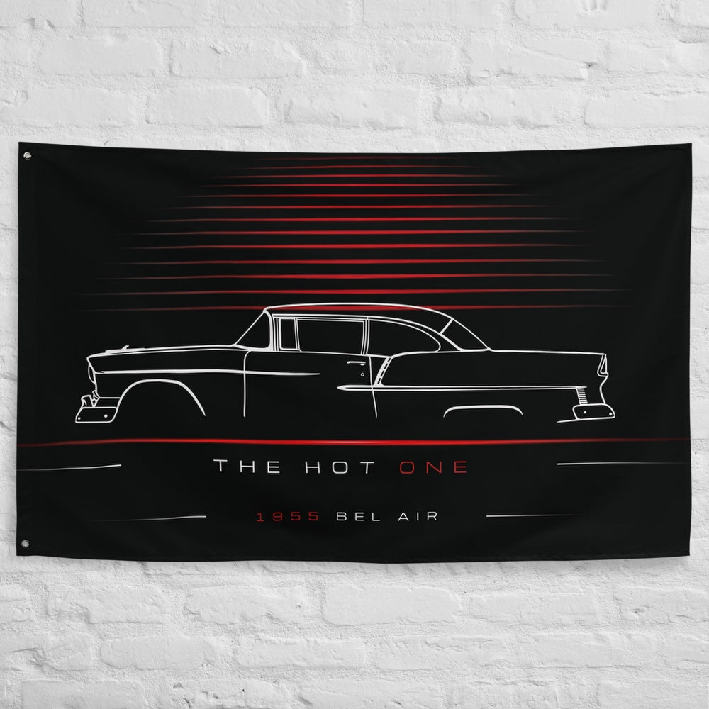 Chevrolet Bel Air 1955 car silhouette flag - White Brick Wall