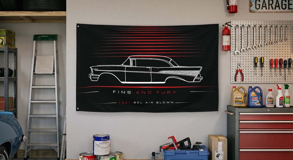 Chevrolet Bel Air Blown 1957 car silhouette flag - Garage Wall