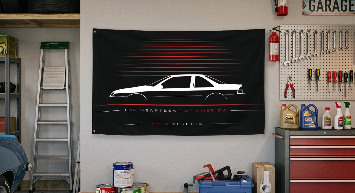 Chevrolet Beretta 1988 car silhouette flag - Garage Wall