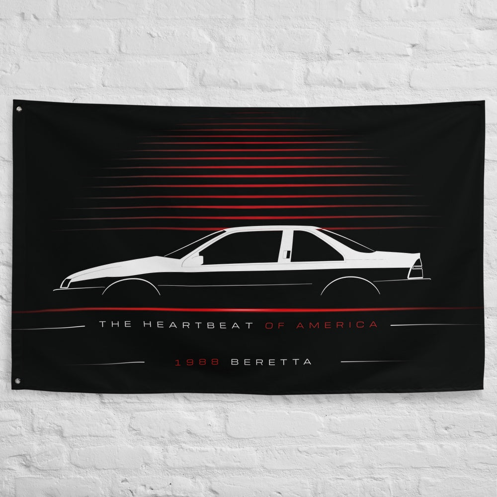 Chevrolet Beretta 1988 car silhouette flag - White Brick Wall