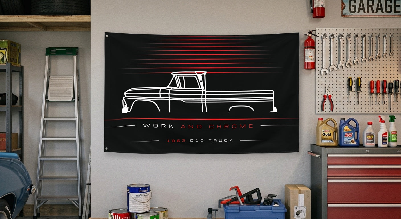 Chevrolet C10 Truck 1963 car silhouette flag - Garage Wall