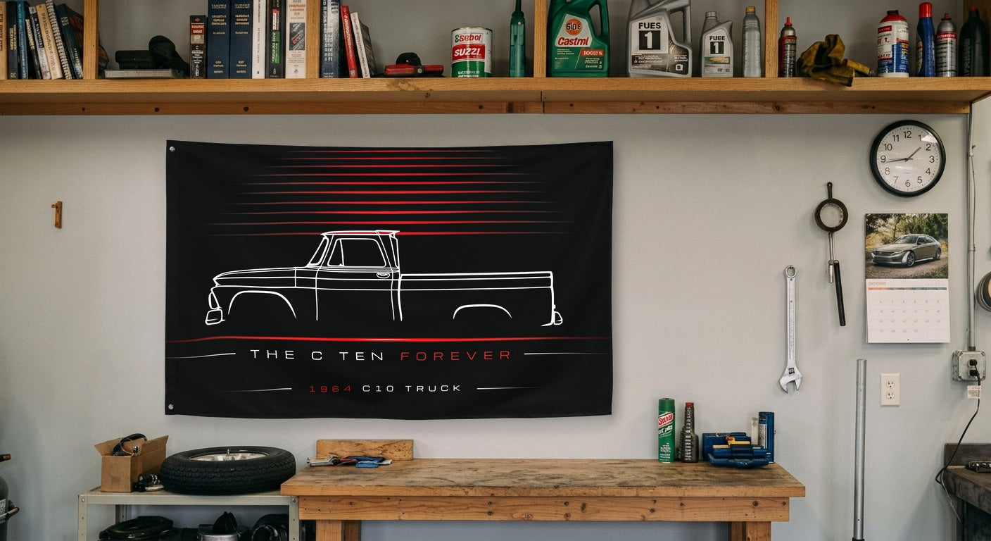Chevrolet C10 Truck 1964 car silhouette flag - Garage Workbench