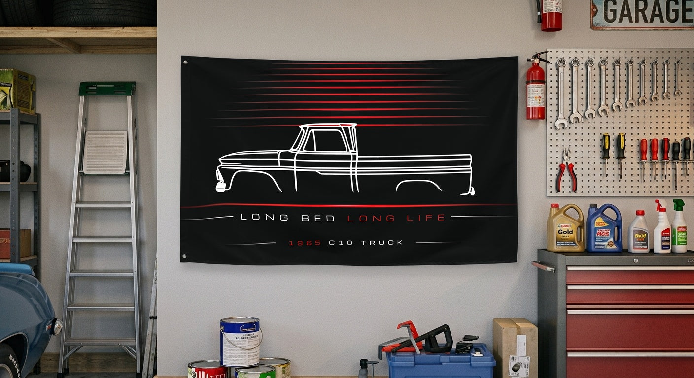 Chevrolet C10 Truck 1965 car silhouette flag - Garage Wall