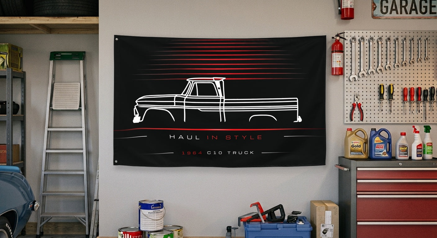 Chevrolet C10 Truck 1964 car silhouette flag - Garage Wall
