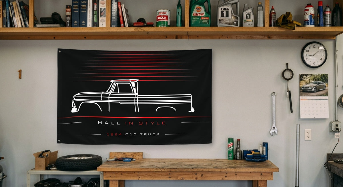 Chevrolet C10 Truck 1964 car silhouette flag - Garage Workbench