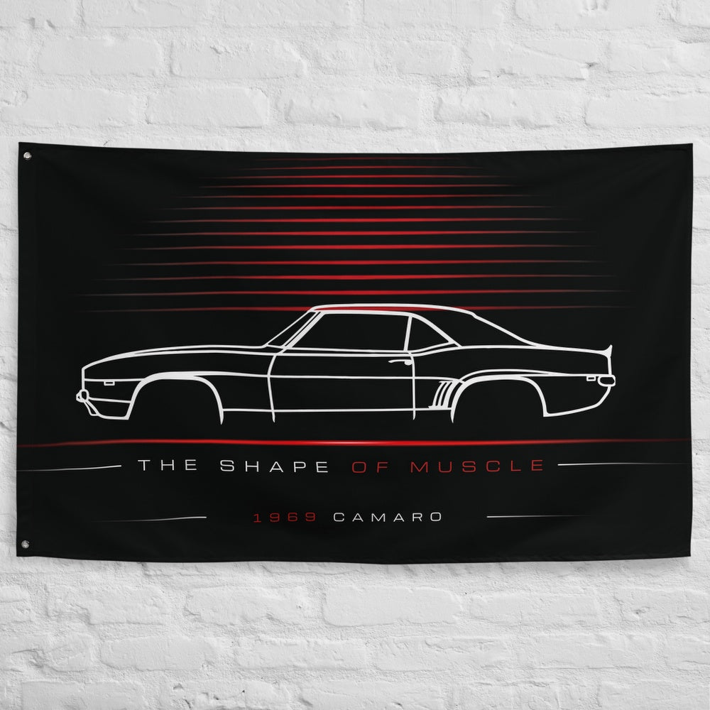 Chevrolet Camaro 1969 car silhouette flag - White Brick Wall