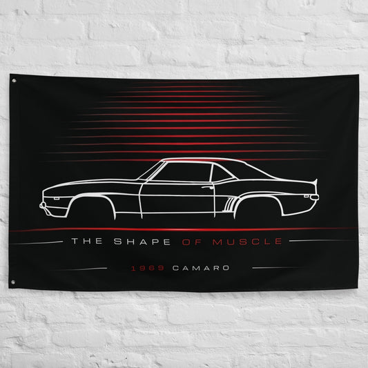 Chevrolet Camaro 1969 car silhouette flag - White Brick Wall