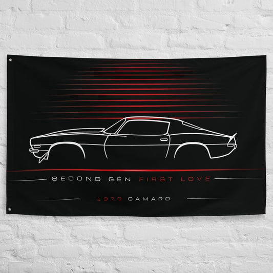Chevrolet Camaro 1970 car silhouette flag - White Brick Wall