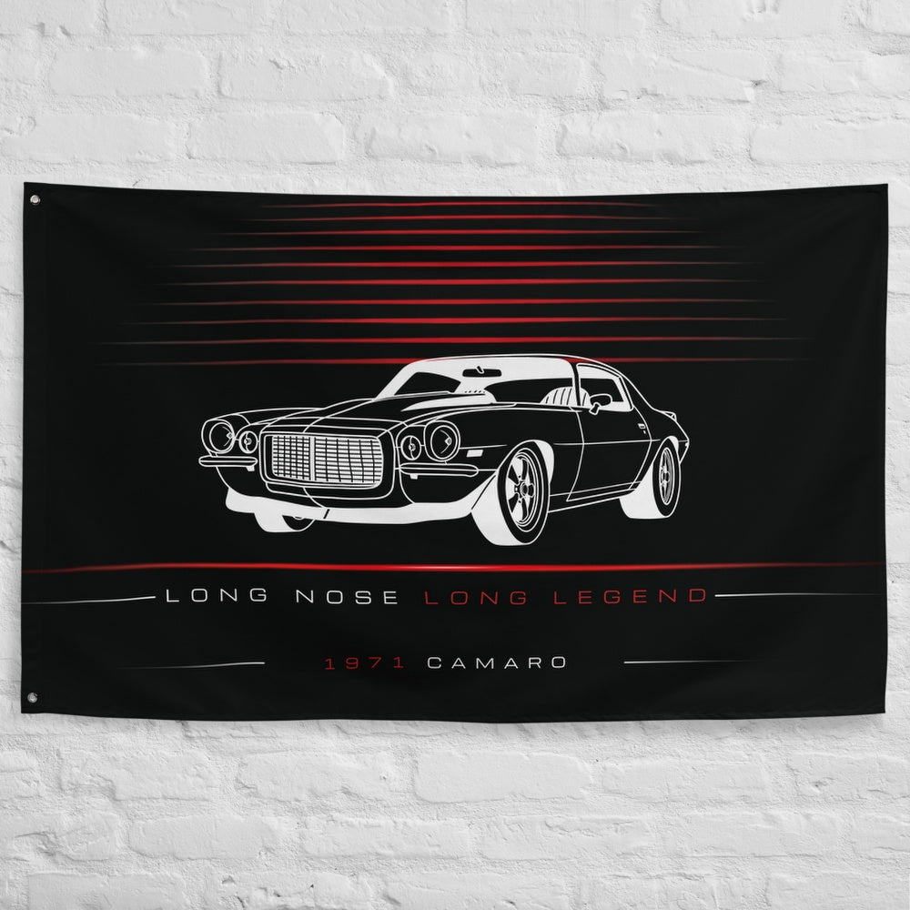 Chevrolet Camaro 1971 car silhouette flag - White Brick Wall