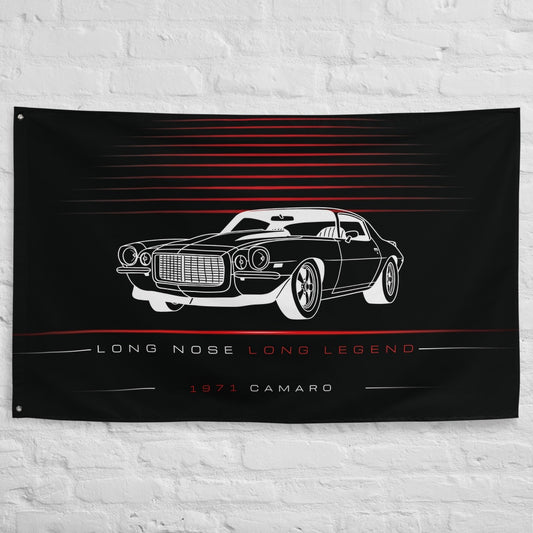 Chevrolet Camaro 1971 car silhouette flag - White Brick Wall