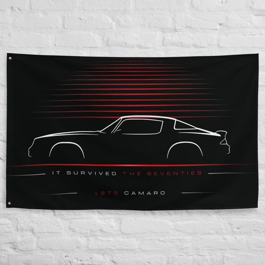 Chevrolet Camaro 1975 car silhouette flag - White Brick Wall