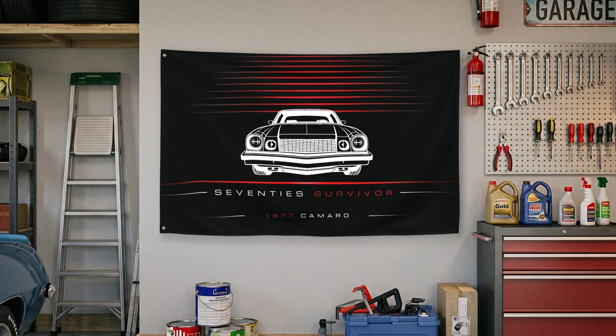 Chevrolet Camaro 1977 car silhouette flag - Garage Wall
