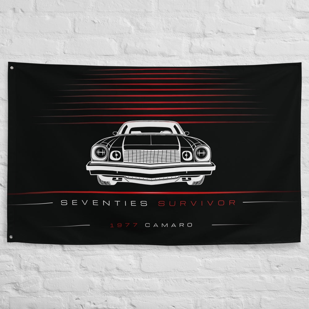 Chevrolet Camaro 1977 car silhouette flag - White Brick Wall