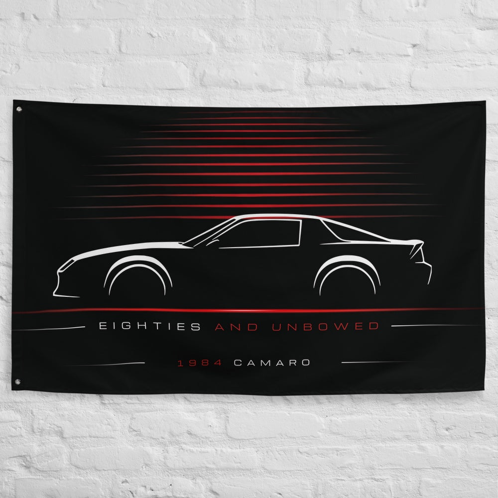 Chevrolet Camaro 1984 car silhouette flag - White Brick Wall