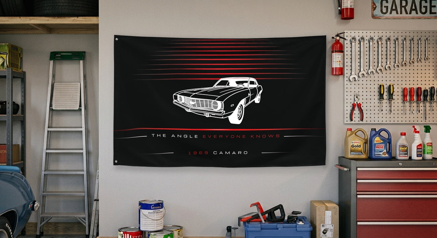 Chevrolet Camaro 3QTR 1969 car silhouette flag - Garage Wall