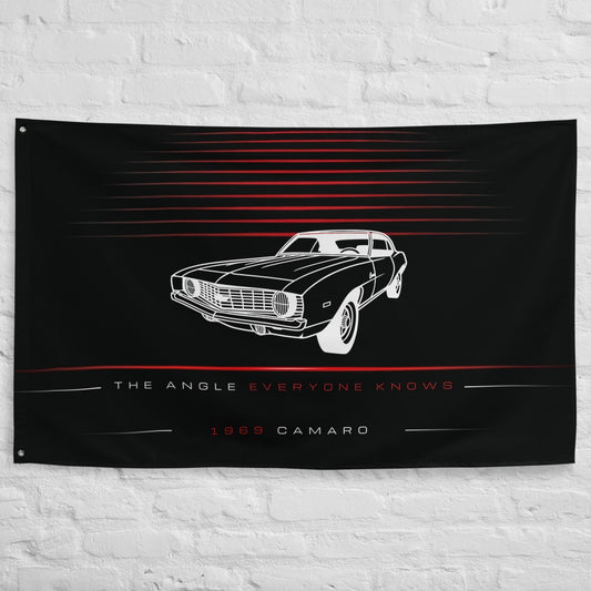 Chevrolet Camaro 3QTR 1969 car silhouette flag - White Brick Wall