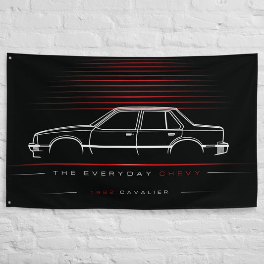 Chevrolet Cavalier 1982 car silhouette flag - White Brick Wall