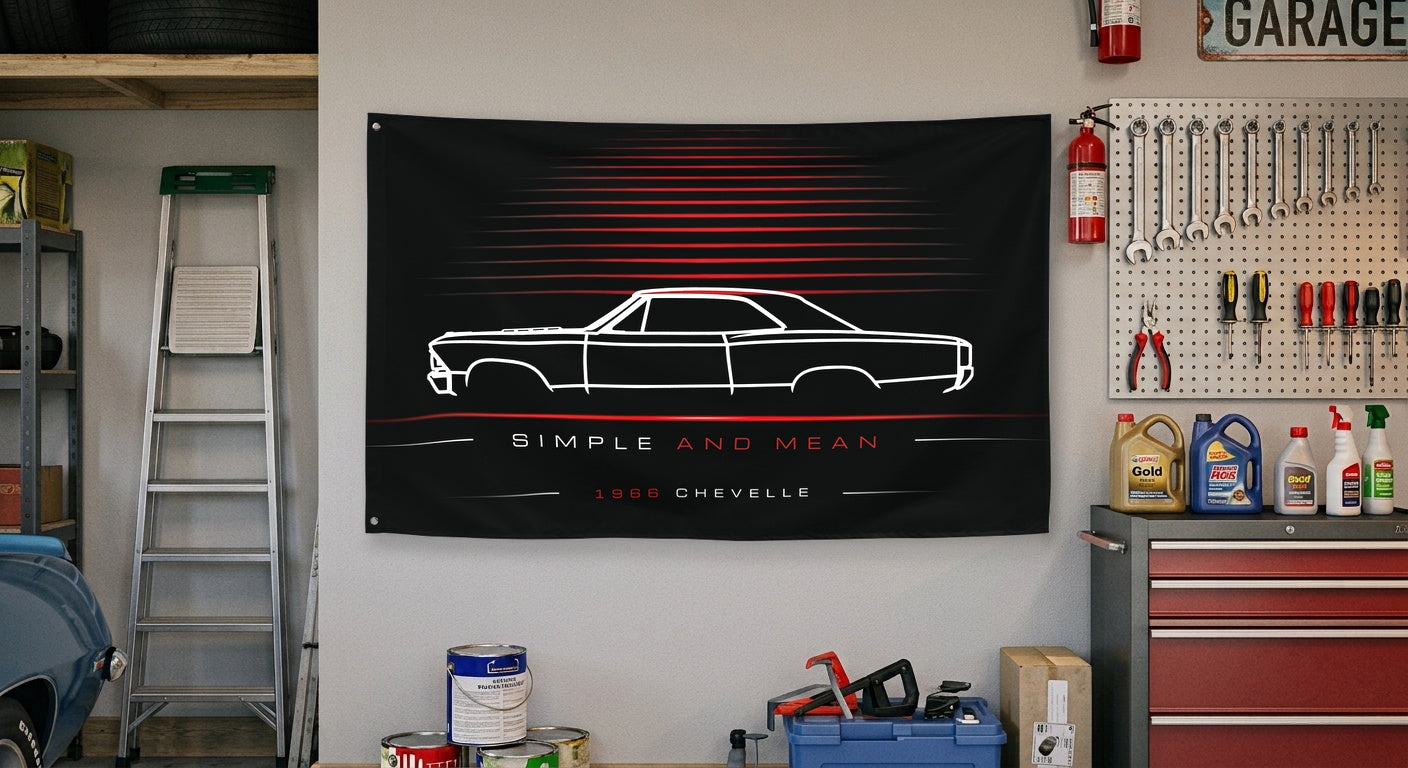 Chevrolet Chevelle 1966 car silhouette flag - Garage Wall
