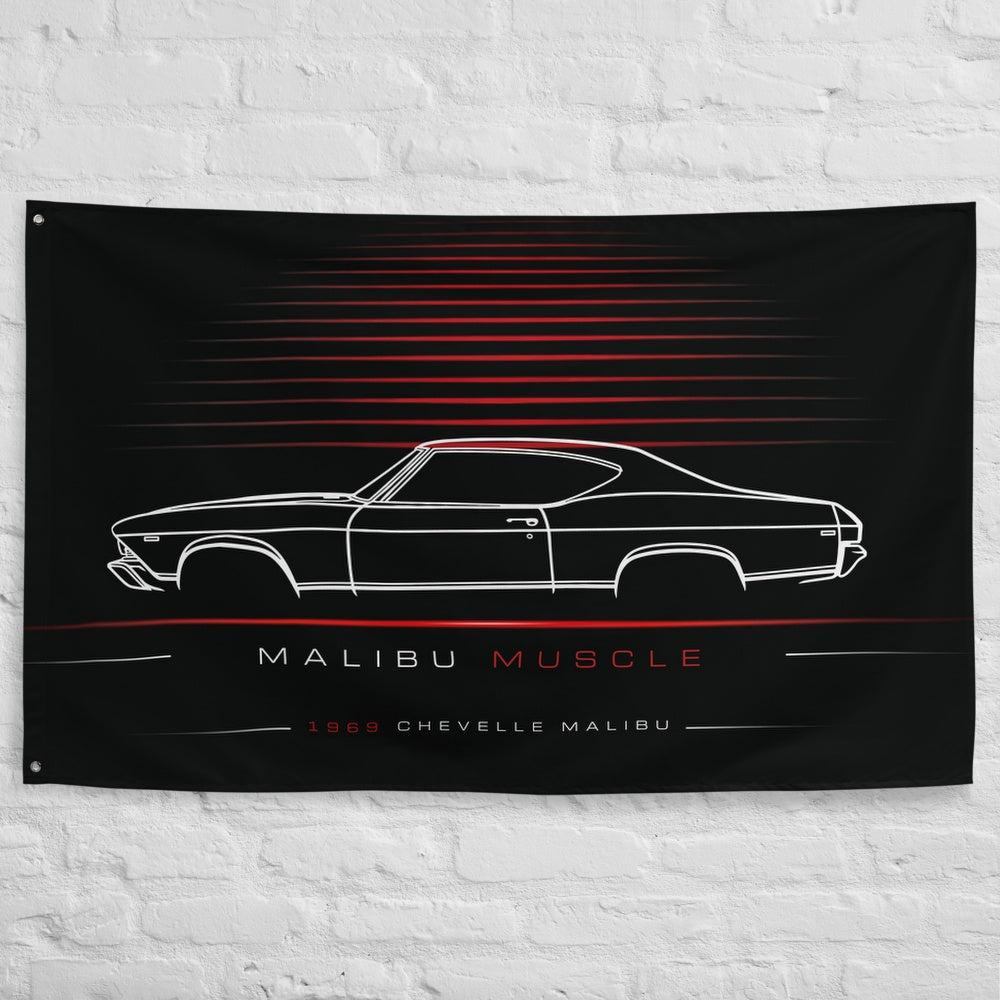 Chevrolet Chevelle Malibu 1969 car silhouette flag - White Brick Wall