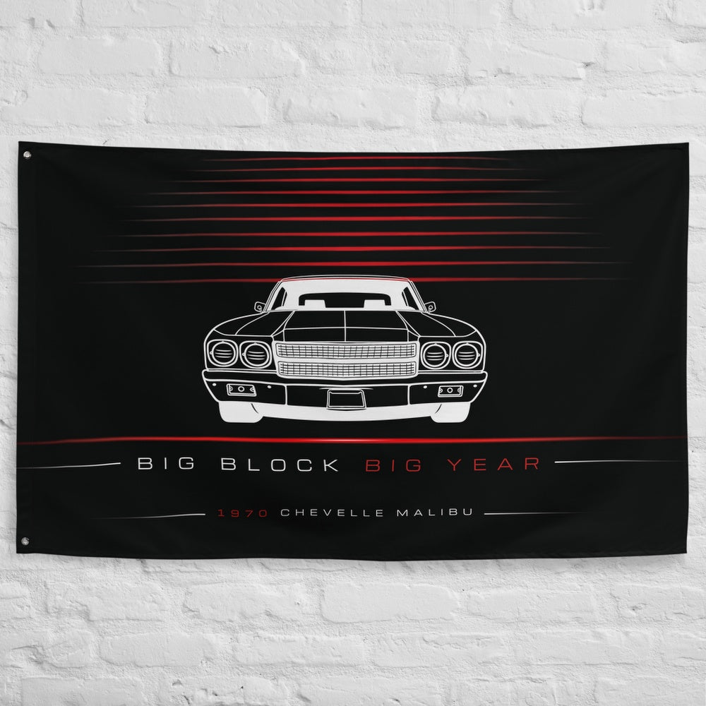 Chevrolet Chevelle Malibu 1970 car silhouette flag - White Brick Wall
