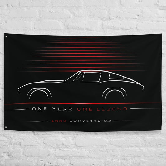 Chevrolet Corvette C2 1963 car silhouette flag - White Brick Wall