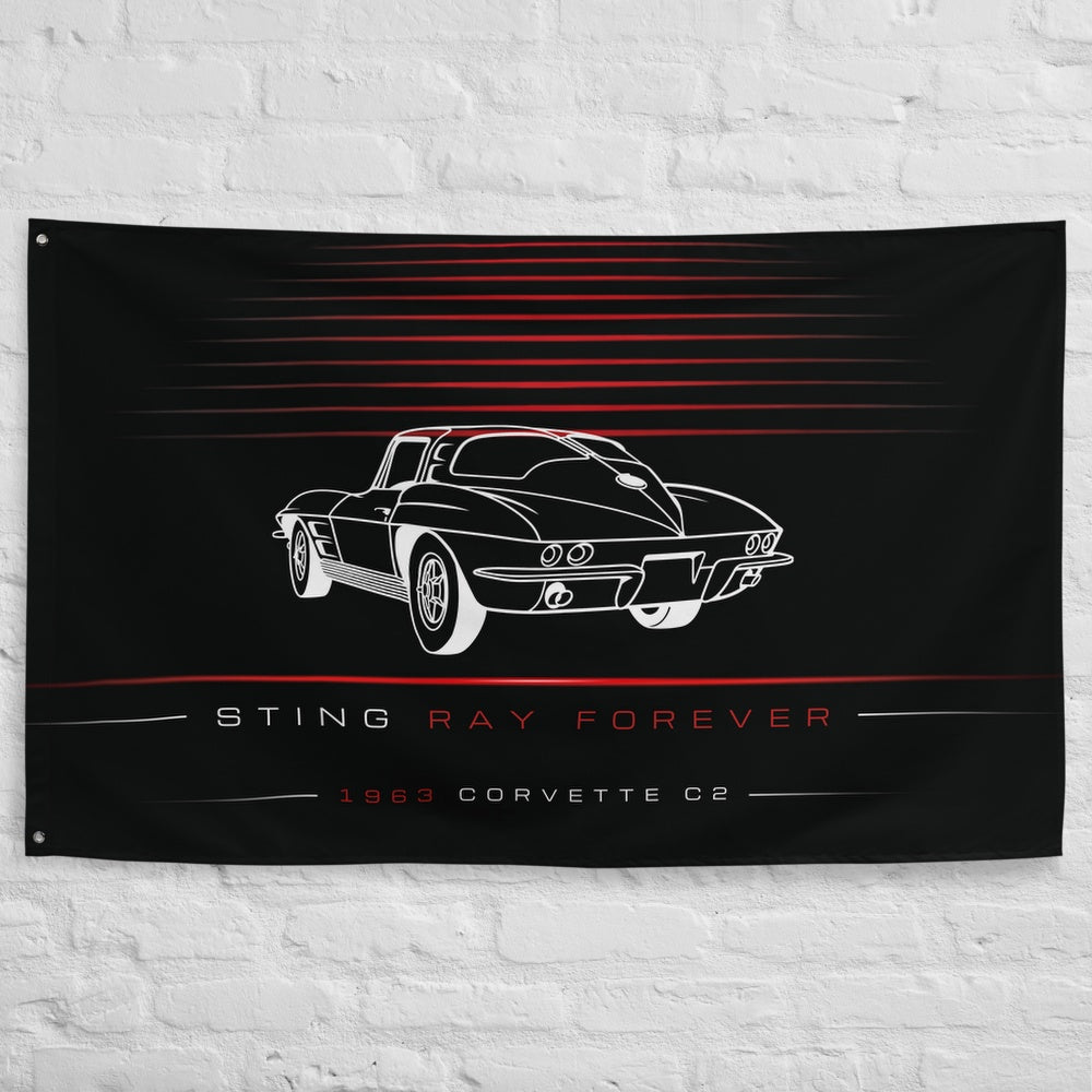 Chevrolet Corvette C2 3QTR 1963 car silhouette flag - White Brick Wall