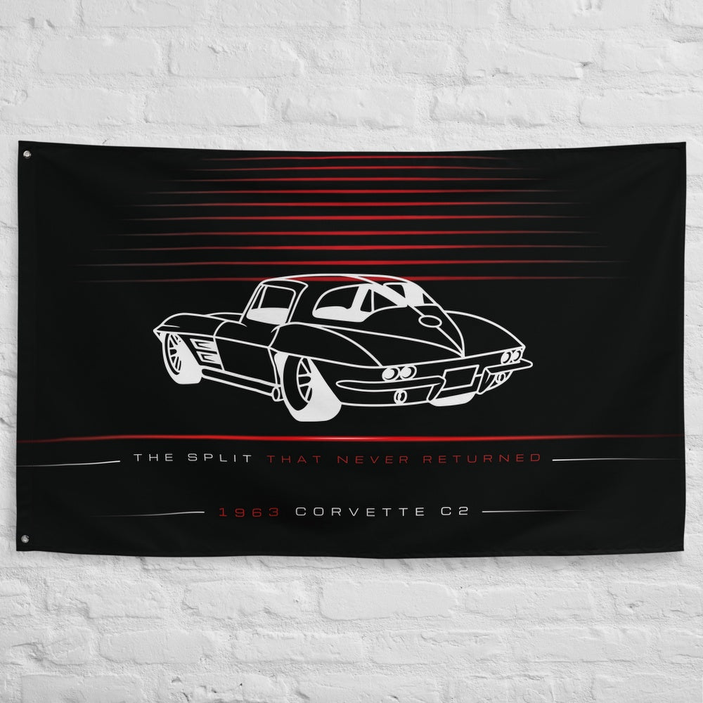 Chevrolet Corvette C2 3QTR 1963 car silhouette flag - White Brick Wall