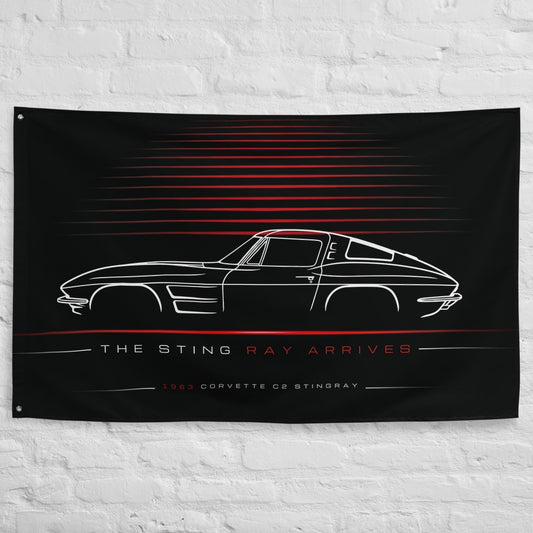 Chevrolet Corvette C2 Stingray 1963 car silhouette flag - White Brick Wall