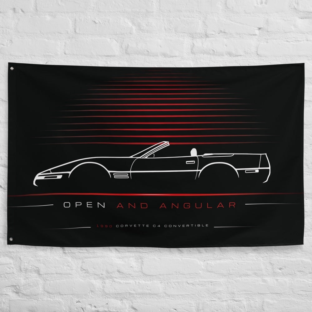 Chevrolet Corvette C4 Convertible 1990 car silhouette flag - White Brick Wall