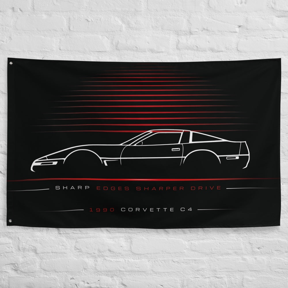 Chevrolet Corvette C4 II 1990 car silhouette flag - White Brick Wall
