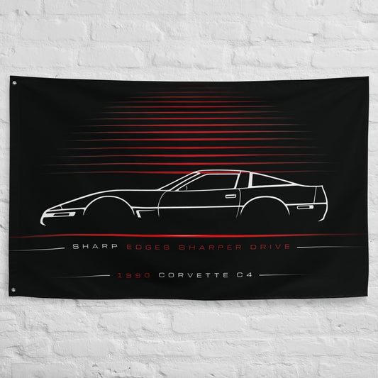 Chevrolet Corvette C4 II 1990 car silhouette flag - White Brick Wall