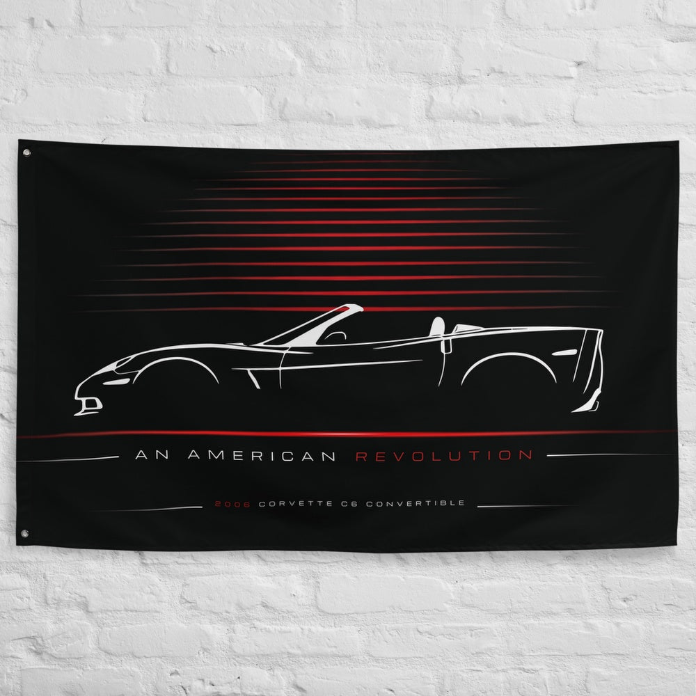 Chevrolet Corvette C6 Convertible 2006 car silhouette flag - White Brick Wall