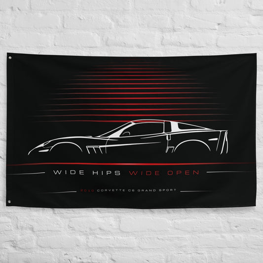 Chevrolet Corvette C6 Grand Sport 2010 car silhouette flag - White Brick Wall