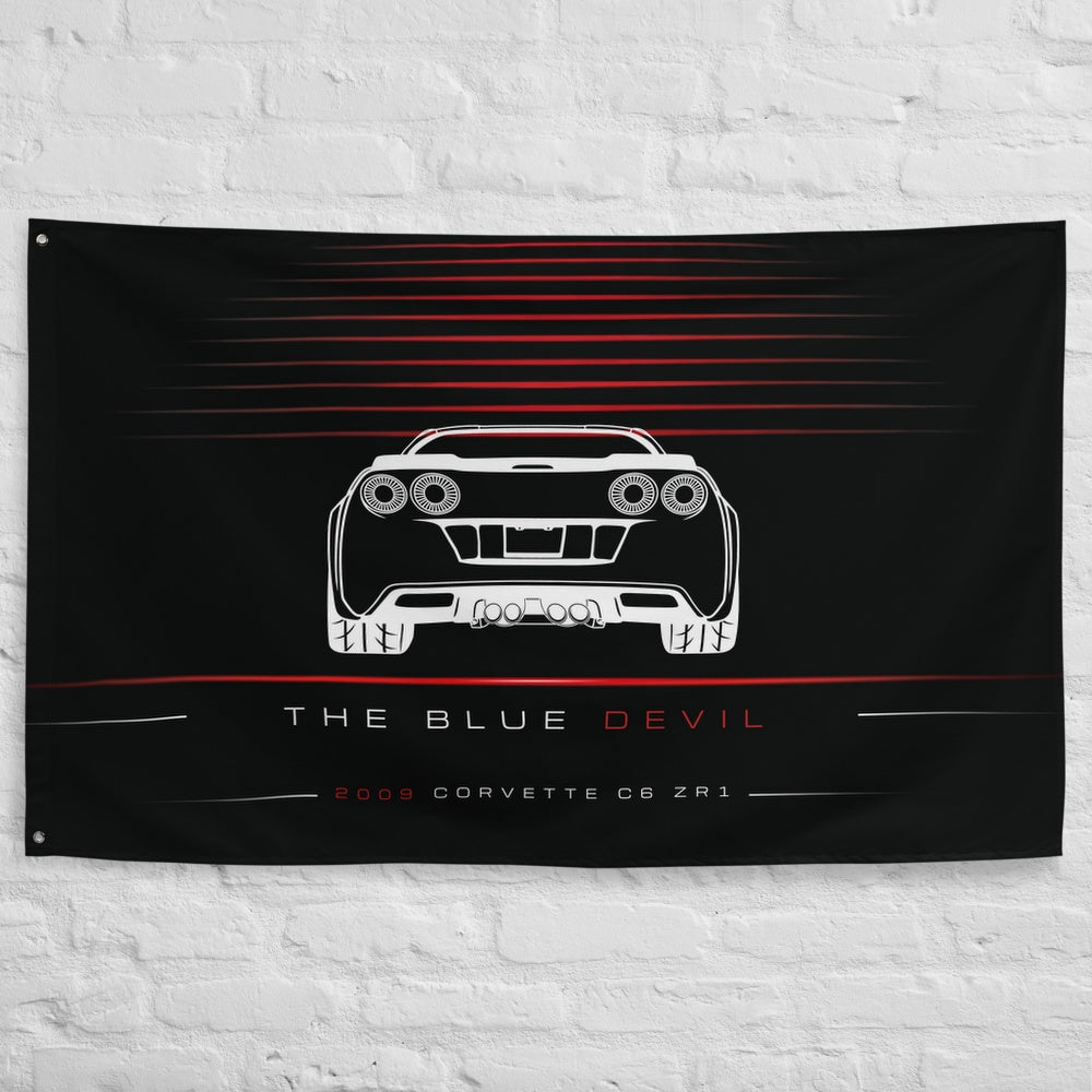 Chevrolet Corvette C6 ZR1 2009 car silhouette flag - White Brick Wall