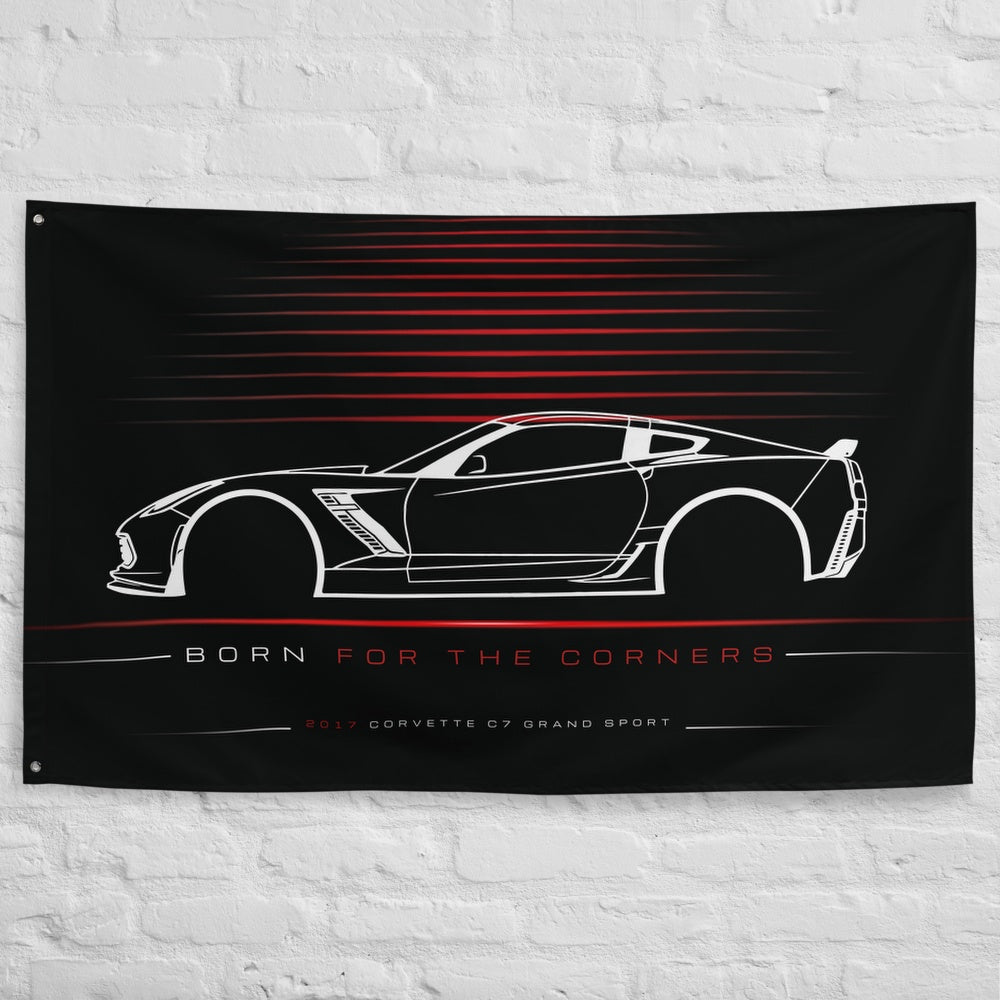 Chevrolet Corvette C7 Grand Sport 2017 car silhouette flag - White Brick Wall