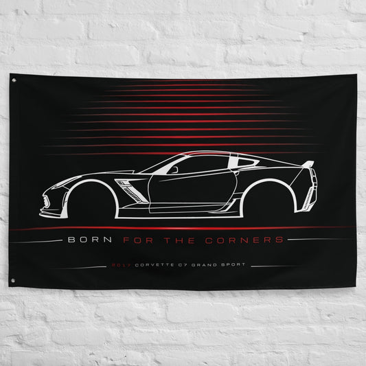 Chevrolet Corvette C7 Grand Sport 2017 car silhouette flag - White Brick Wall