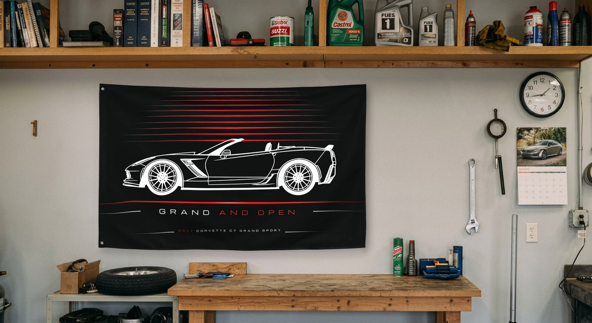 Chevrolet Corvette C7 Grand Sport Convertible 2017 car silhouette flag - Garage Workbench