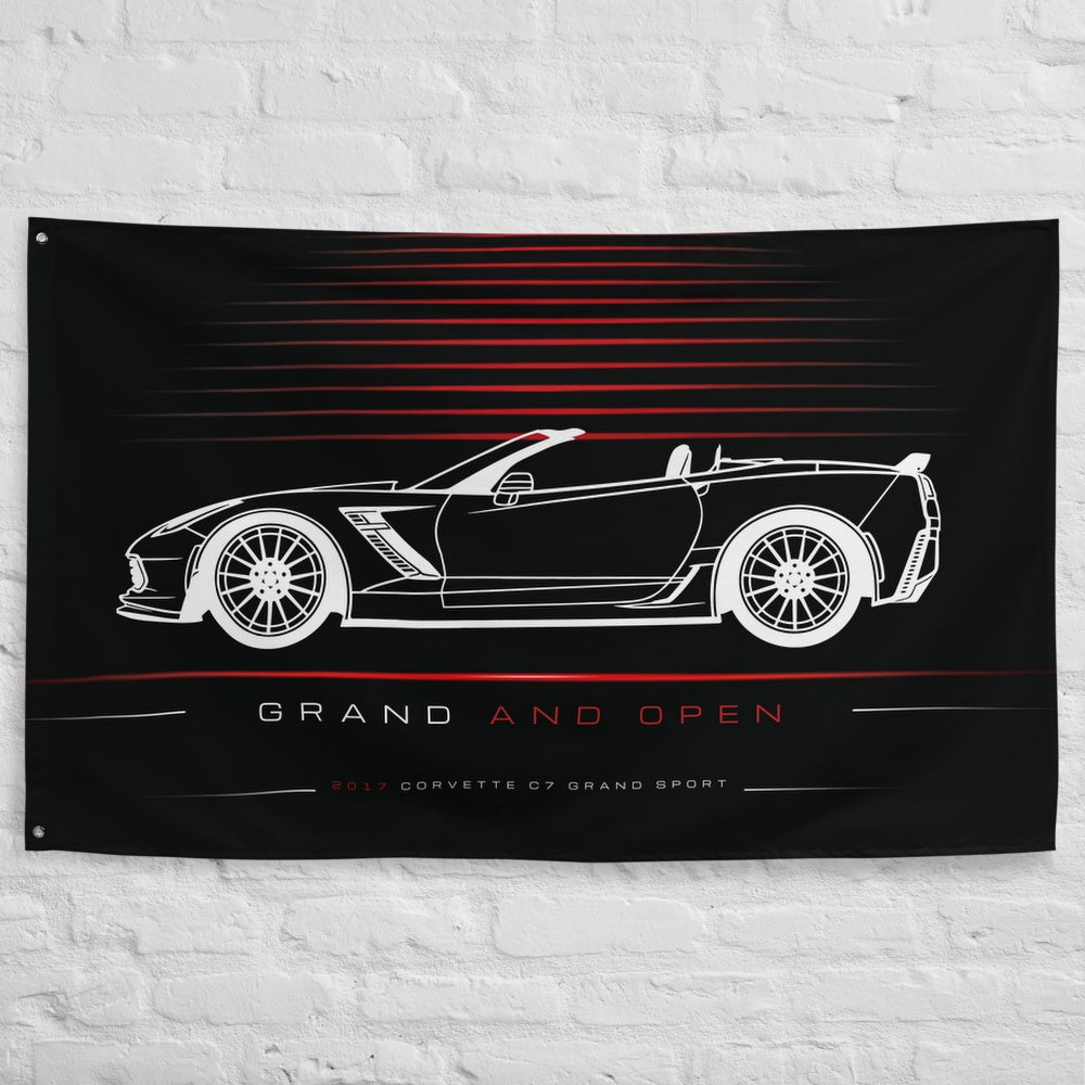 Chevrolet Corvette C7 Grand Sport Convertible 2017 car silhouette flag - White Brick Wall
